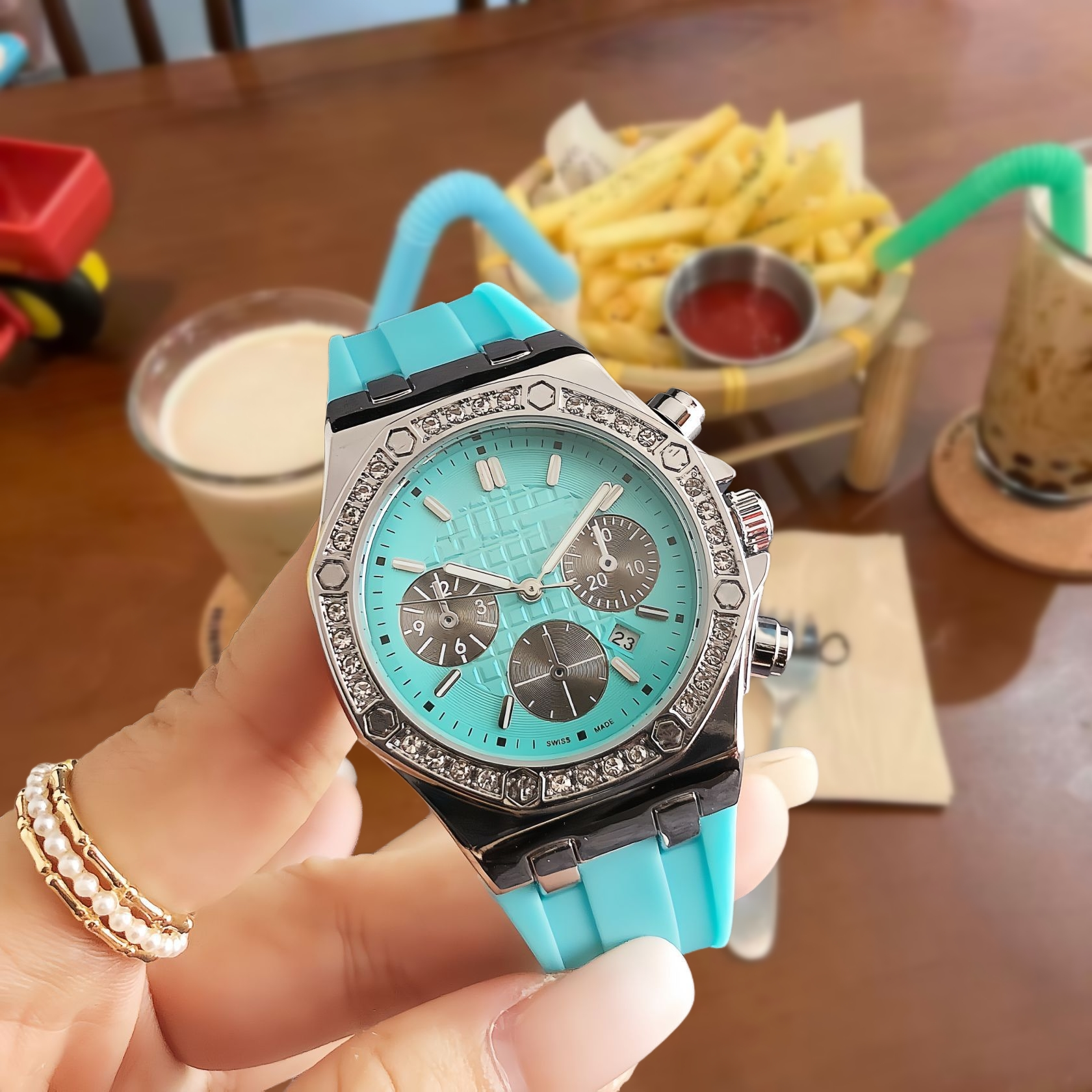 Unbranded Watches Rhinestone Bezel Chronograph-Style Watch — 31