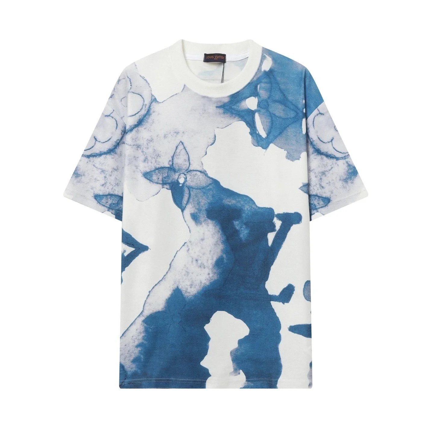 Louis Vuitton T-Shirts Short-Sleeve Graphic Logo T-Shirt — Blue and White A303