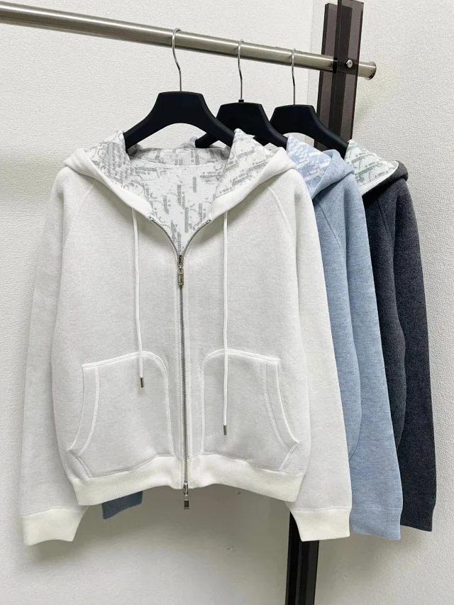 Dior Hoodies & Sweatshirts Reversible zip-up hooded knit sweatshirt with all-over logo pattern product detail image 3