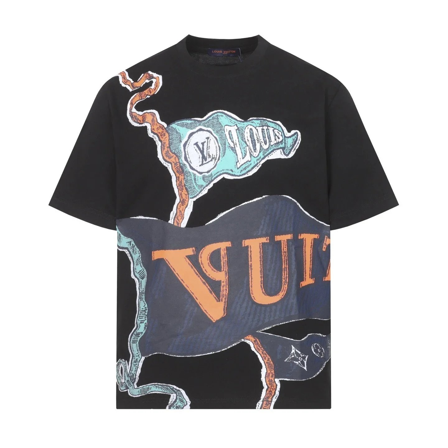 Louis Vuitton T-Shirts Short-Sleeve Graphic Logo T-Shirt — Black 8936