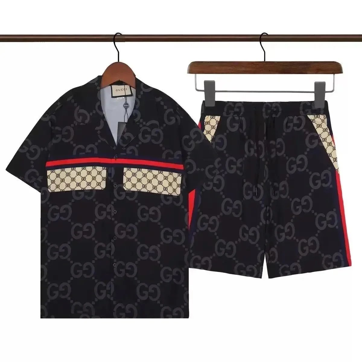 Casablanca Matching Sets Short-Sleeve Printed Shirt and Shorts Set — Q212 set in black