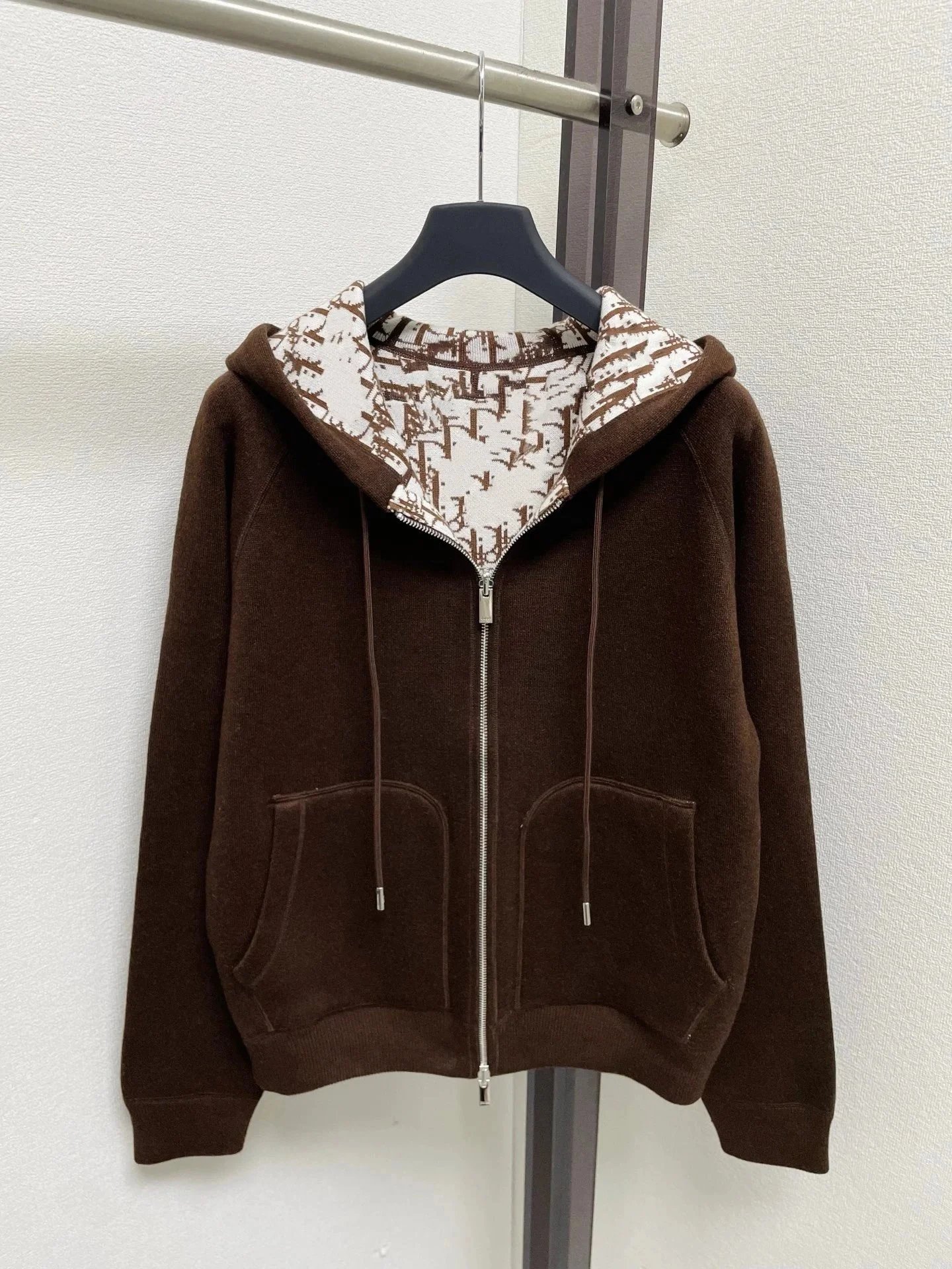 Dior Hoodies & Sweatshirts Reversible zip-up hooded knit sweatshirt with all-over logo pattern — 16