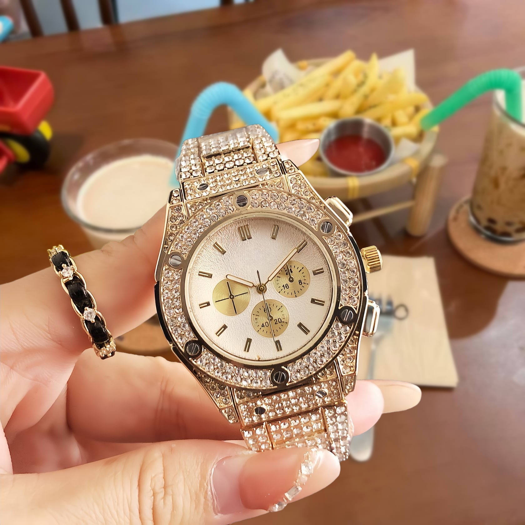 Unbranded Watches Rhinestone Bezel Chronograph-Style Watch — 1
