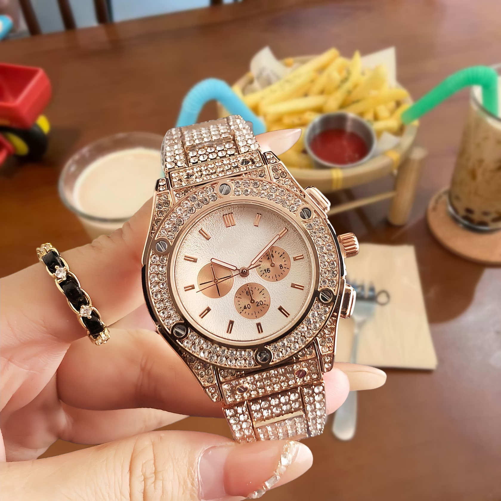 Unbranded Watches Rhinestone Bezel Chronograph-Style Watch — 2