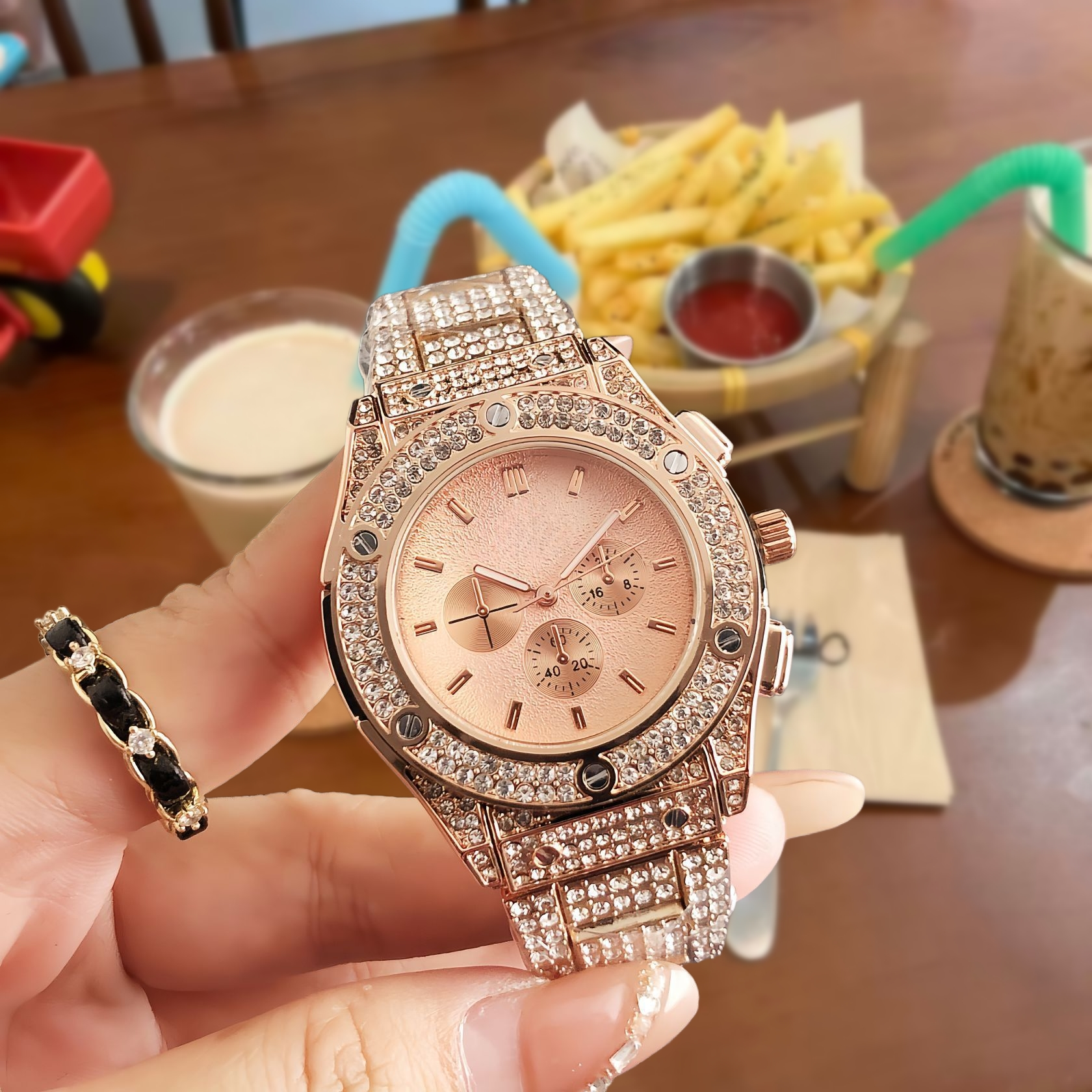 Unbranded Watches Rhinestone Bezel Chronograph-Style Watch — 4