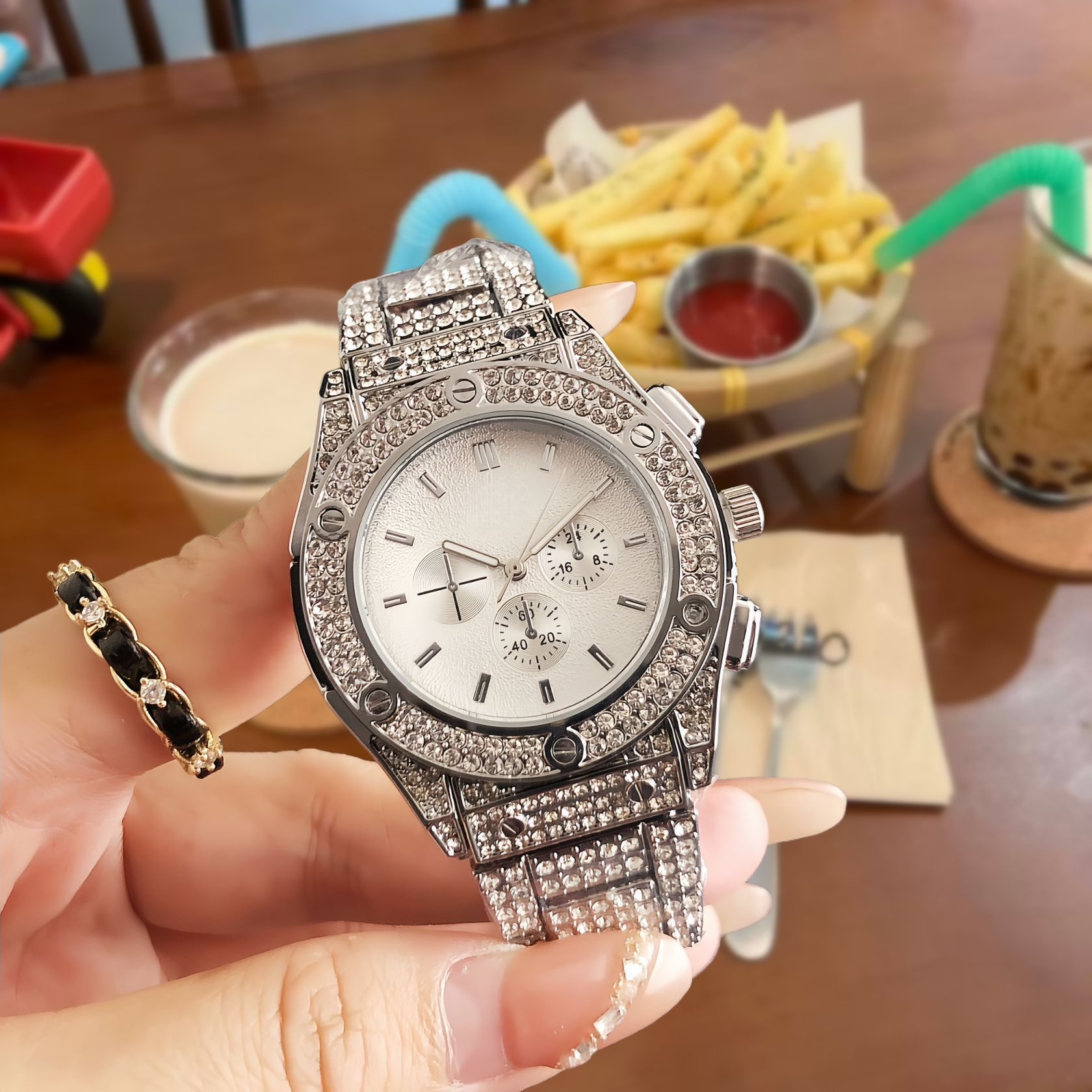 Unbranded Watches Rhinestone Bezel Chronograph-Style Watch — 5