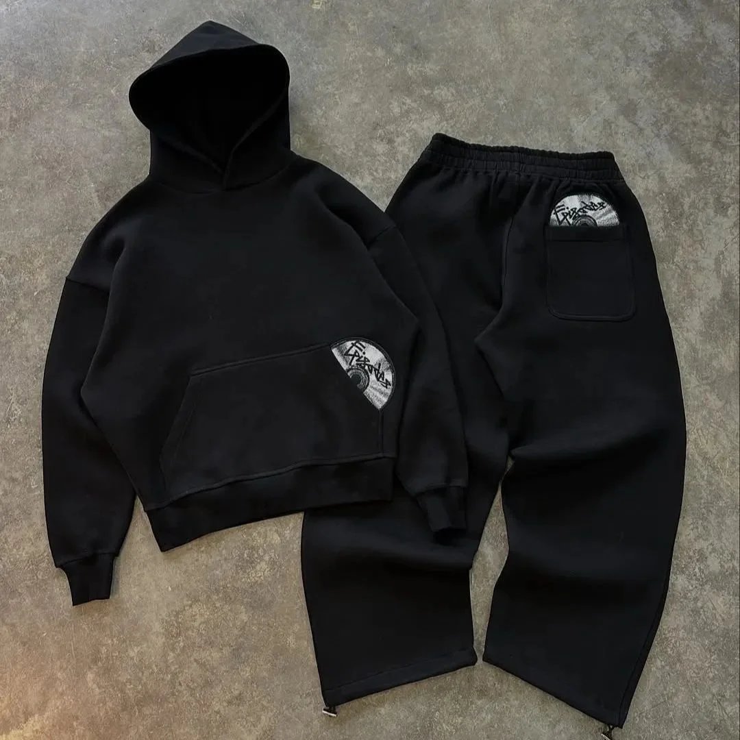 Unbranded Hoodies & Sweatshirts Oversized hoodie with kangaroo pocket and half-disc graphic applique — Black suit