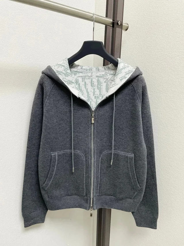 Dior Hoodies & Sweatshirts Reversible zip-up hooded knit sweatshirt with all-over logo pattern product detail image 4