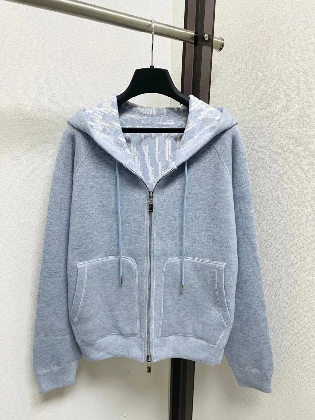 Dior Hoodies & Sweatshirts Reversible zip-up hooded knit sweatshirt with all-over logo pattern product detail image 5