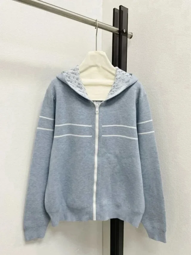 Dior Hoodies & Sweatshirts Reversible zip-up hooded knit sweatshirt with all-over logo pattern product detail image 32