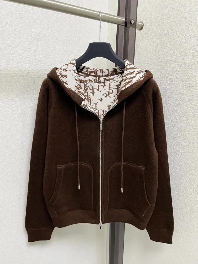 Dior Hoodies & Sweatshirts Reversible zip-up hooded knit sweatshirt with all-over logo pattern product detail image 6