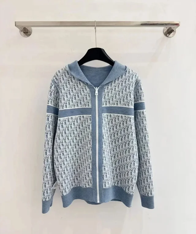 Dior Hoodies & Sweatshirts Reversible zip-up hooded knit sweatshirt with all-over logo pattern product detail image 12
