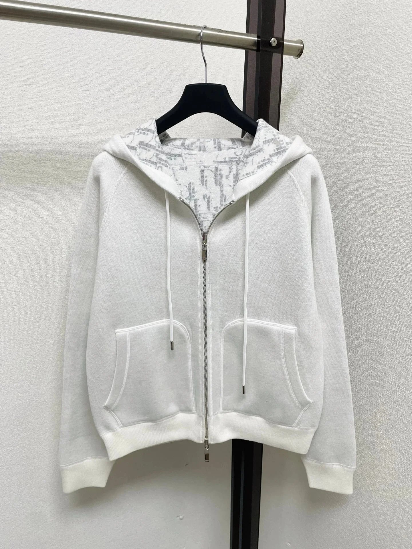 Dior Hoodies & Sweatshirts Reversible zip-up hooded knit sweatshirt with all-over logo pattern — 13