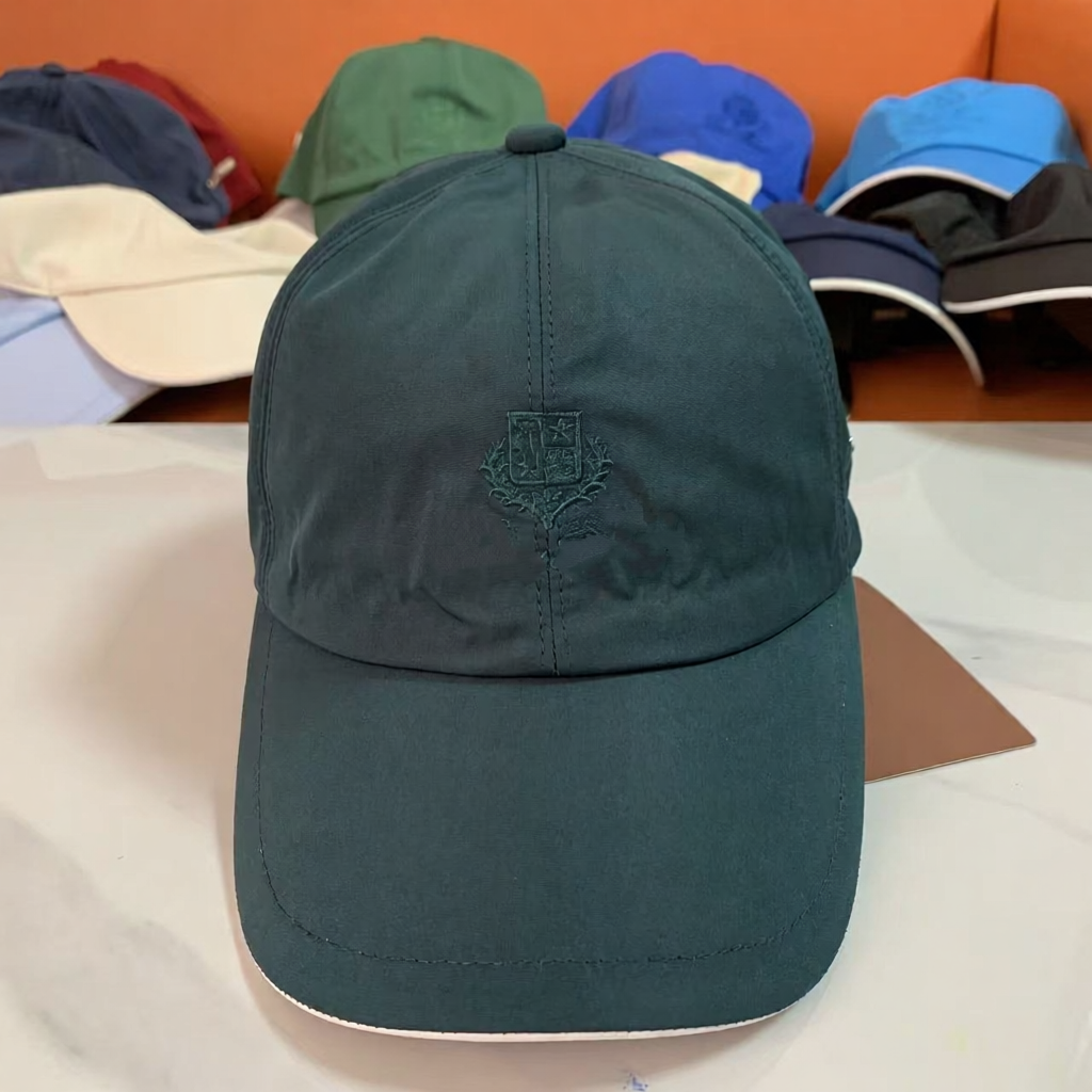 Brunello Cucinelli Hats Embroidered Crest Baseball Cap — 09 Dark green