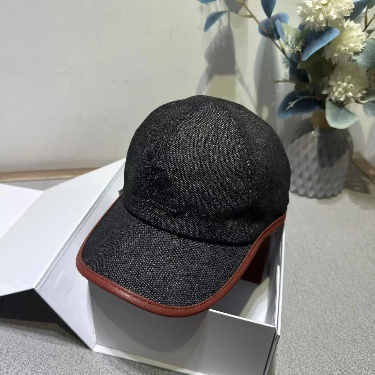 Brunello Cucinelli Hats Embroidered Crest Baseball Cap — 28 Denim Black