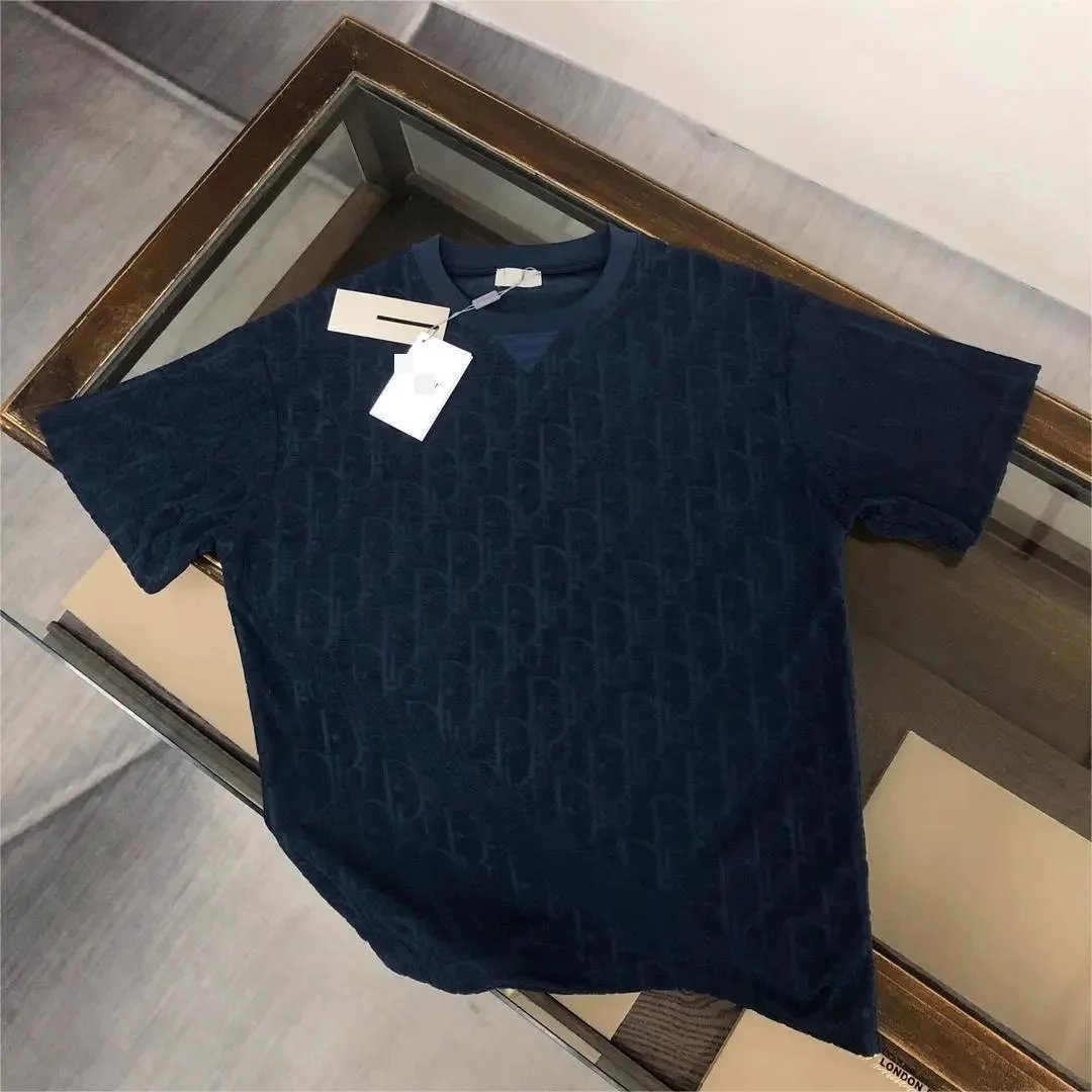 Dior T-Shirts Oblique Monogram Terry T-Shirt — D01 Dark Blue