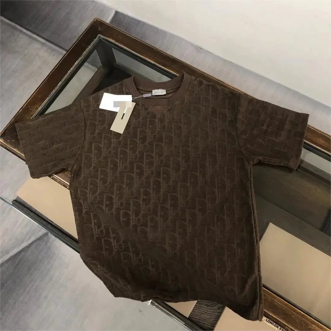 Dior T-Shirts Oblique Monogram Terry T-Shirt — D01 Coffee