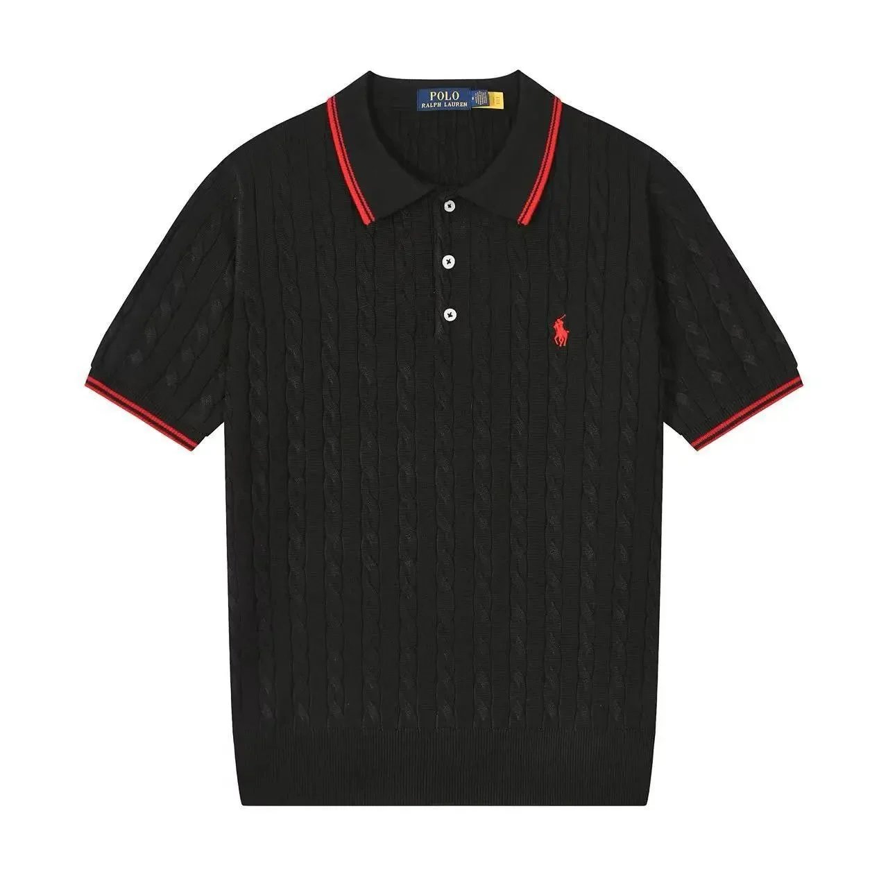 Polo Ralph Lauren Knitwear Short-sleeve knit shirt with embroidered pony logo — 632 black red label