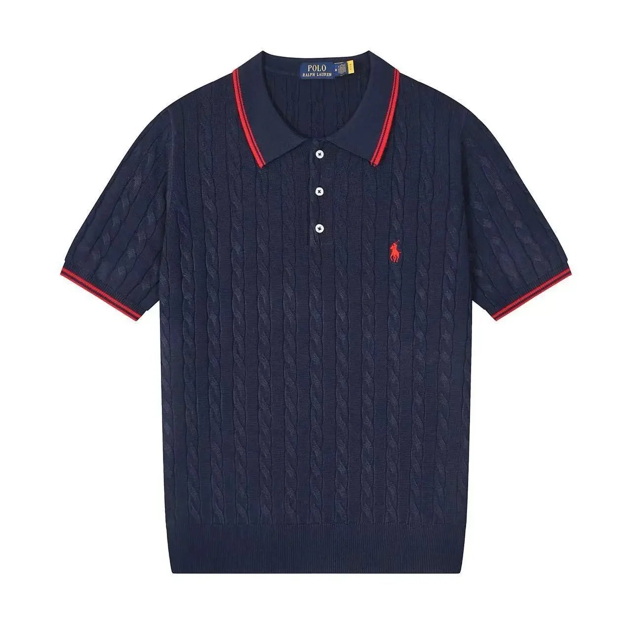 Polo Ralph Lauren Knitwear Short-sleeve knit shirt with embroidered pony logo — 632 sapphire blue red label