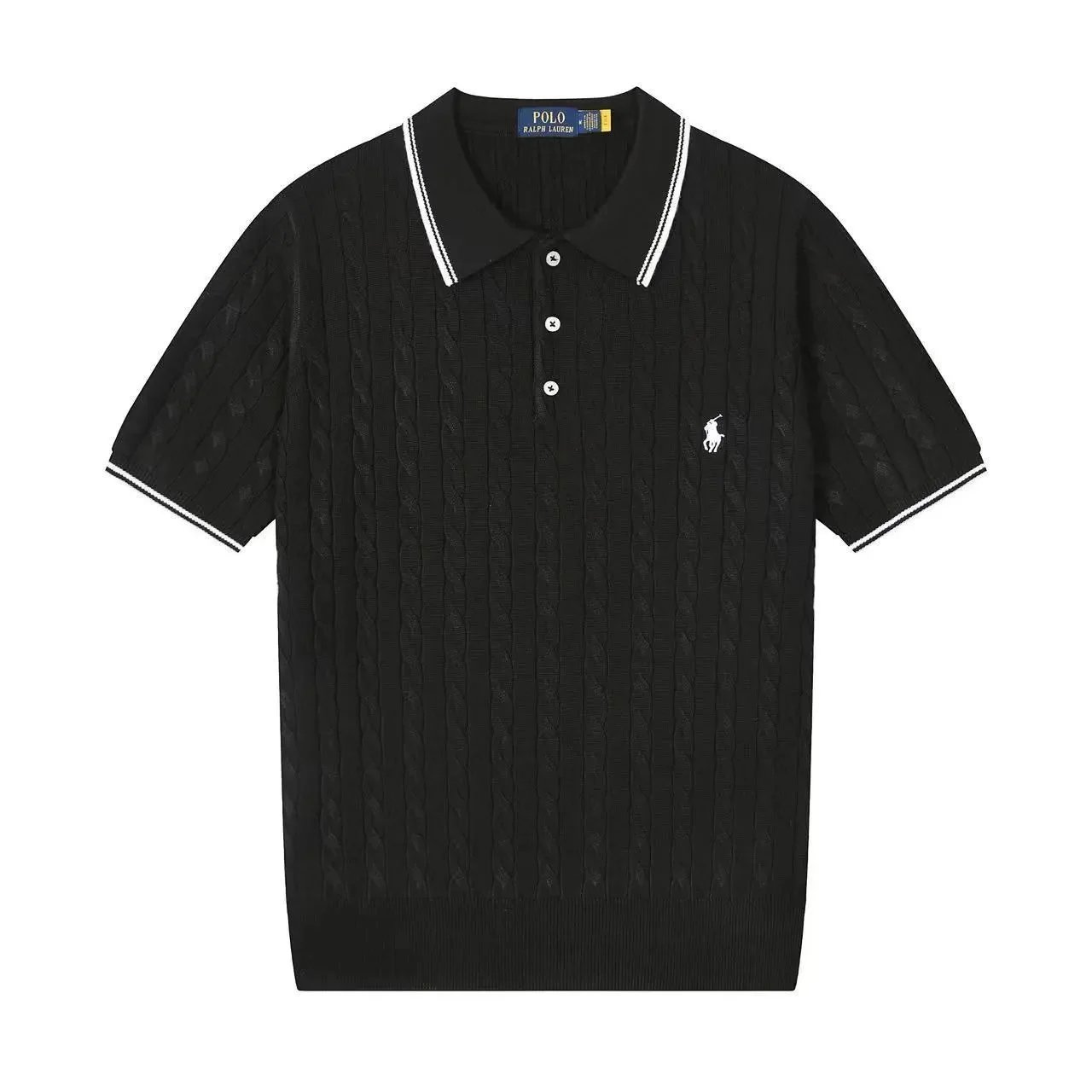 Polo Ralph Lauren Knitwear Short-sleeve knit shirt with embroidered pony logo — 632 Black and white label
