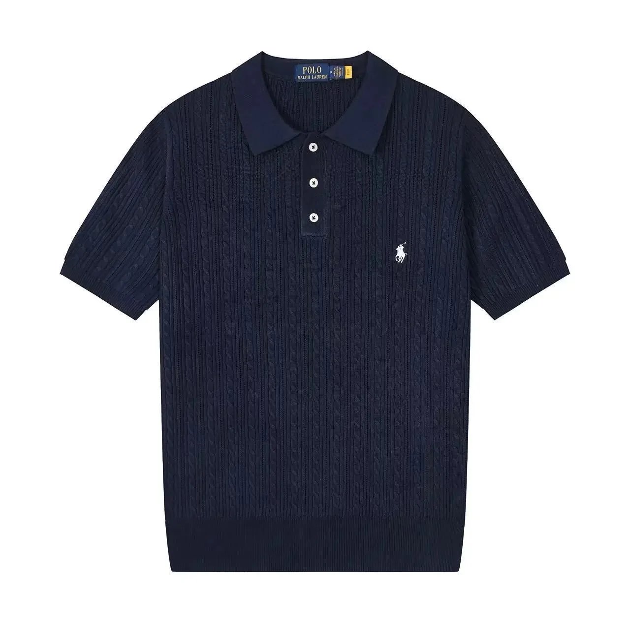 Polo Ralph Lauren Knitwear Short-sleeve knit shirt with embroidered pony logo — 635 sapphire blue and white label