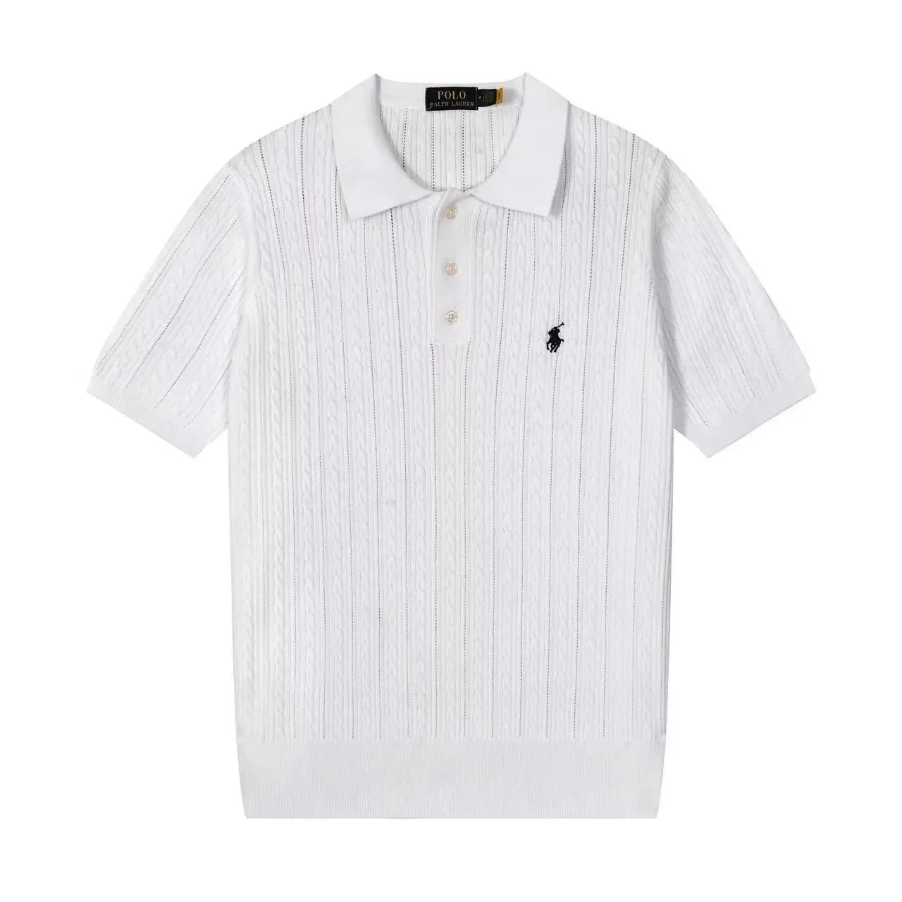 Polo Ralph Lauren Knitwear Short-sleeve knit shirt with embroidered pony logo — 635 white and black label