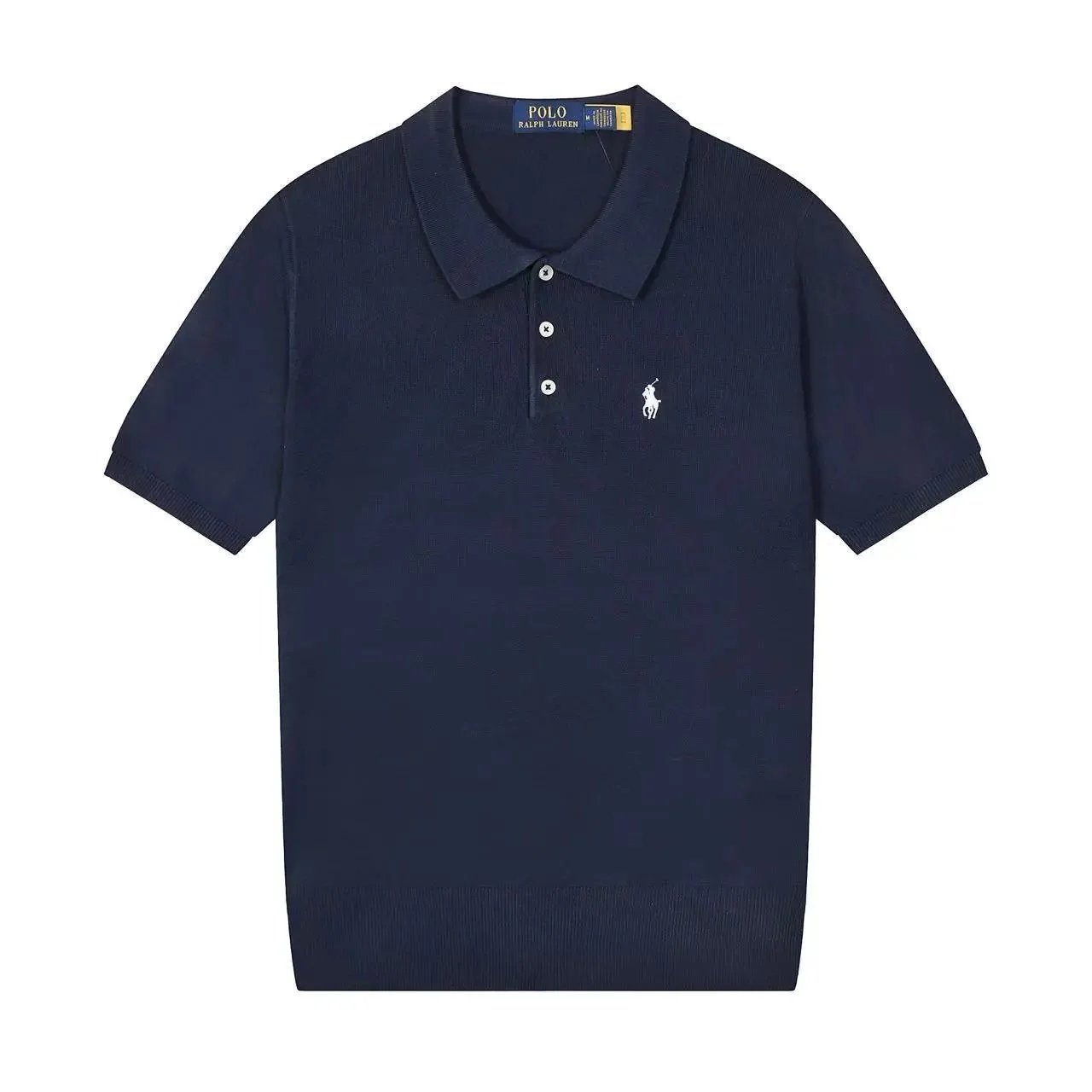 Polo Ralph Lauren Knitwear Short-sleeve knit shirt with embroidered pony logo — 633 sapphire blue and white label