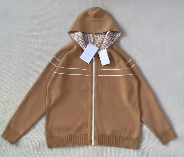 Dior Hoodies & Sweatshirts Reversible zip-up hooded knit sweatshirt with all-over logo pattern product detail image 13
