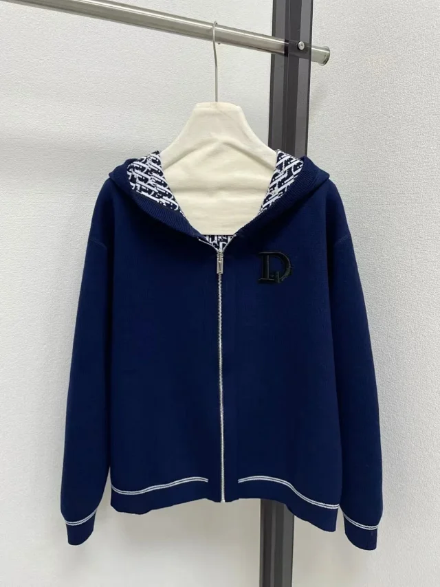 Dior Hoodies & Sweatshirts Reversible zip-up hooded knit sweatshirt with all-over logo pattern product detail image 41