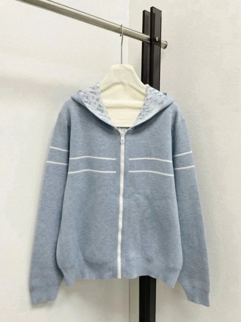 Dior Hoodies & Sweatshirts Reversible zip-up hooded knit sweatshirt with all-over logo pattern — 28