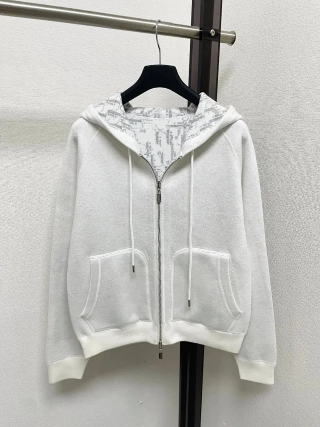 Dior Hoodies & Sweatshirts Reversible zip-up hooded knit sweatshirt with all-over logo pattern product detail image 7