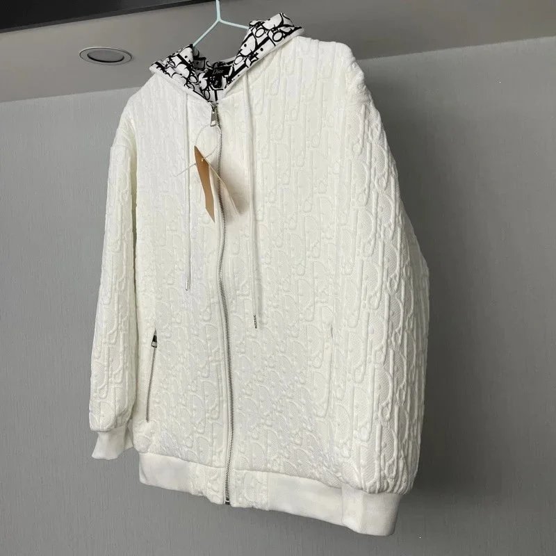 Dior Hoodies & Sweatshirts Reversible zip-up hooded knit sweatshirt with all-over logo pattern — 12