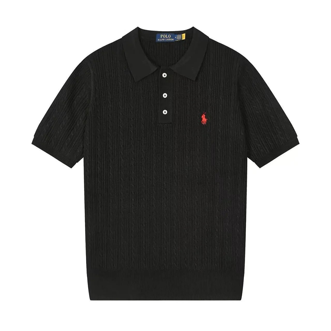 Polo Ralph Lauren Knitwear Short-sleeve knit shirt with embroidered pony logo — 635 black red label