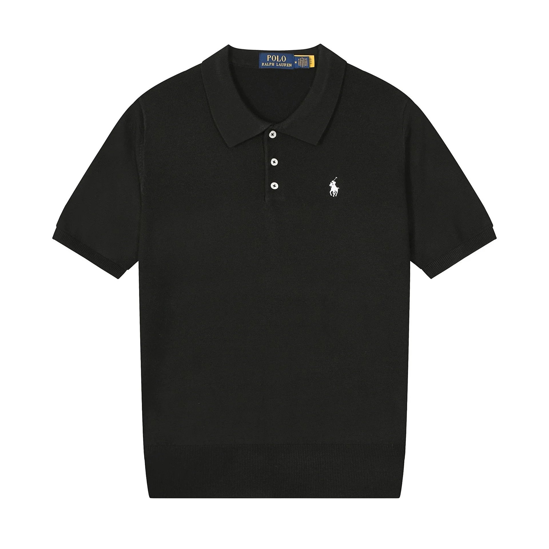 Polo Ralph Lauren Knitwear Short-sleeve knit shirt with embroidered pony logo — 633 Black and white label
