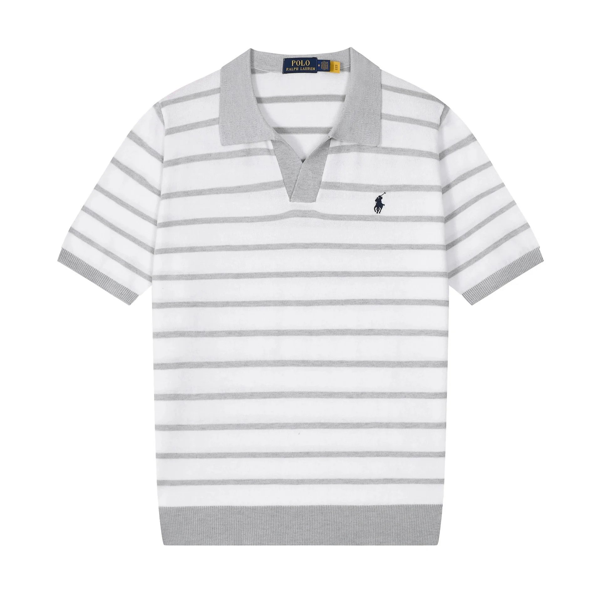 Polo Ralph Lauren Knitwear Short-sleeve knit shirt with embroidered pony logo — 631 striped gray
