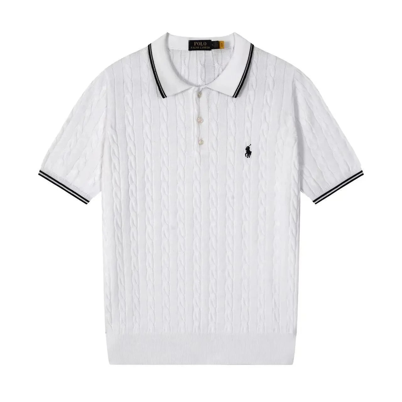 Polo Ralph Lauren Knitwear Short-sleeve knit shirt with embroidered pony logo — 632 white and black label