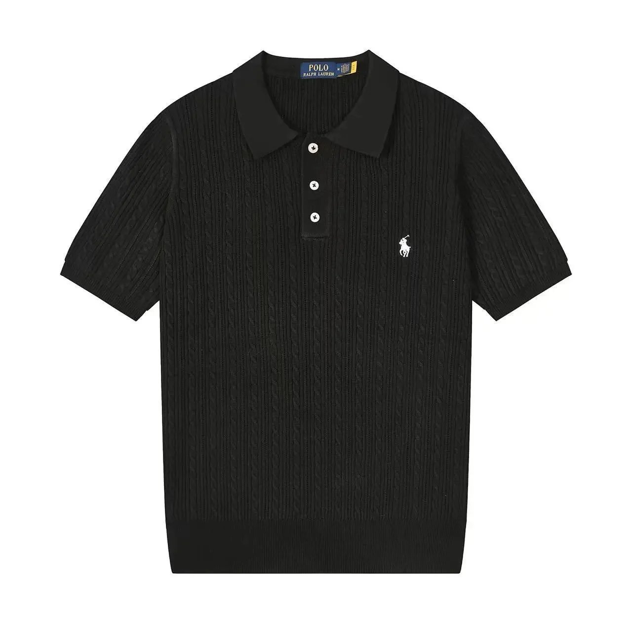 Polo Ralph Lauren Knitwear Short-sleeve knit shirt with embroidered pony logo — 635 Black and white label