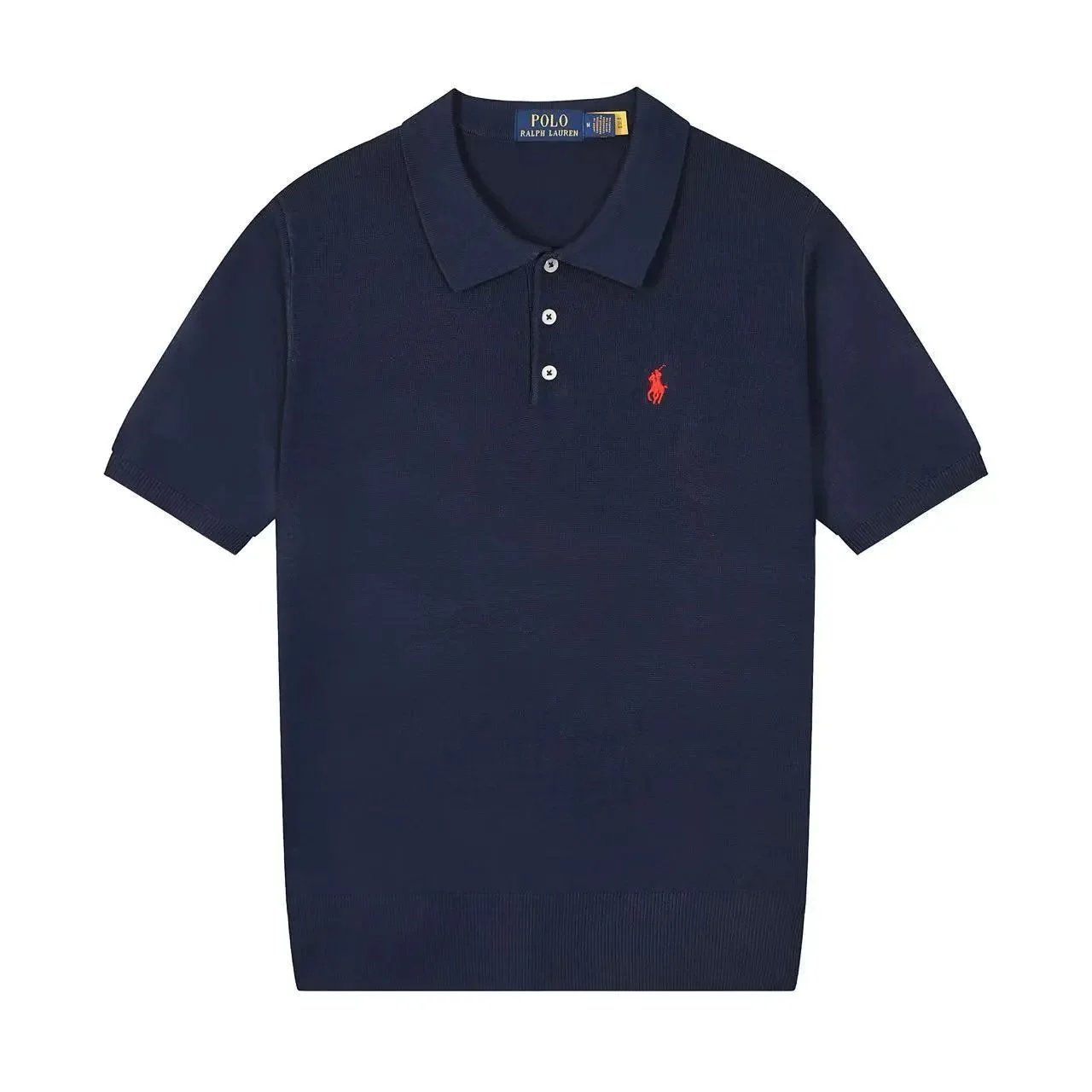 Polo Ralph Lauren Knitwear Short-sleeve knit shirt with embroidered pony logo — 633 sapphire blue red label
