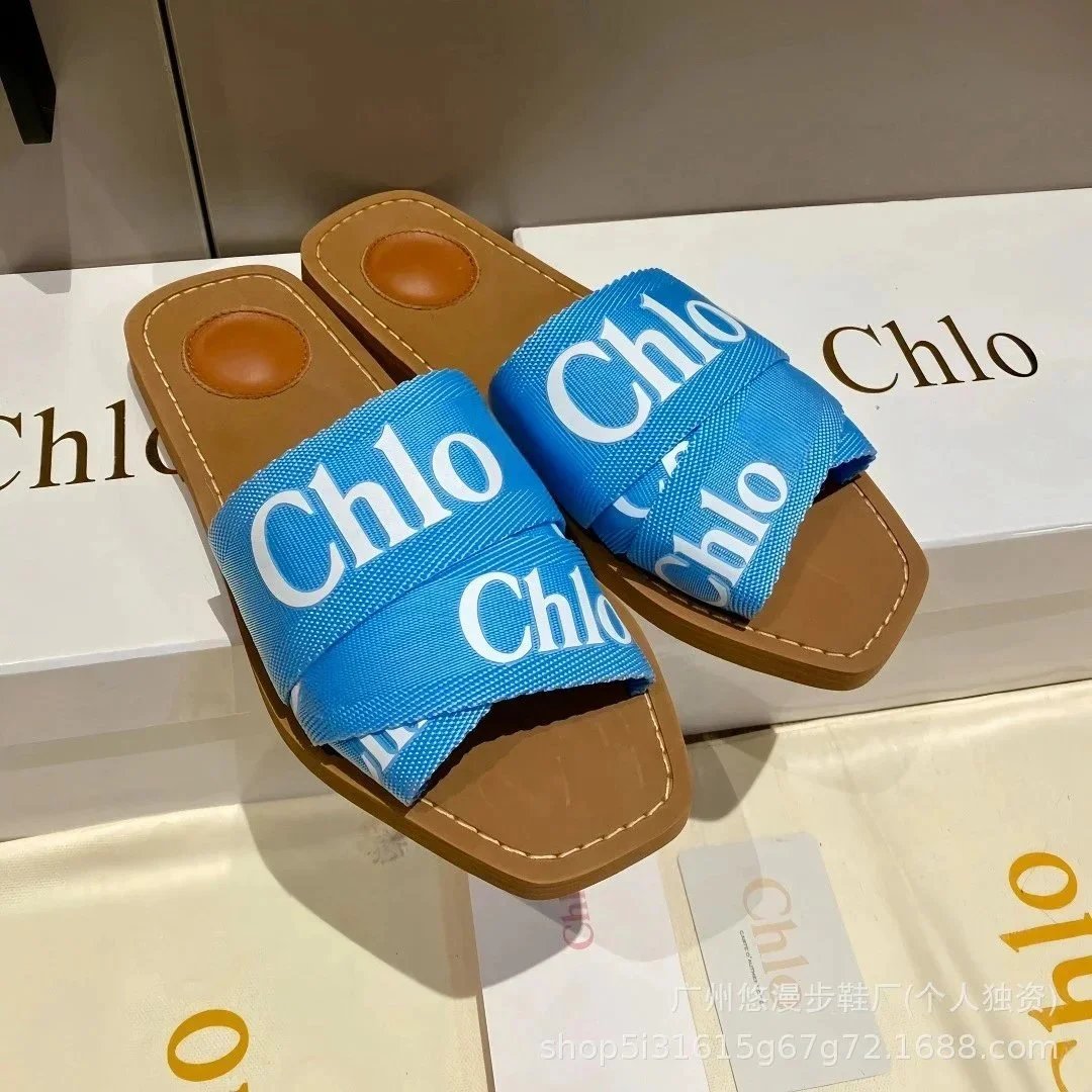 Unbranded Sandals Square-Toe Double-Strap Slide — Blue