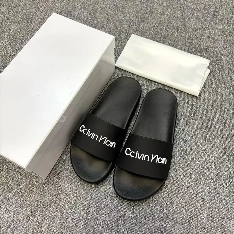 Calvin Klein Slippers Geometric cutout slide — CK-Hot Black and White Letters