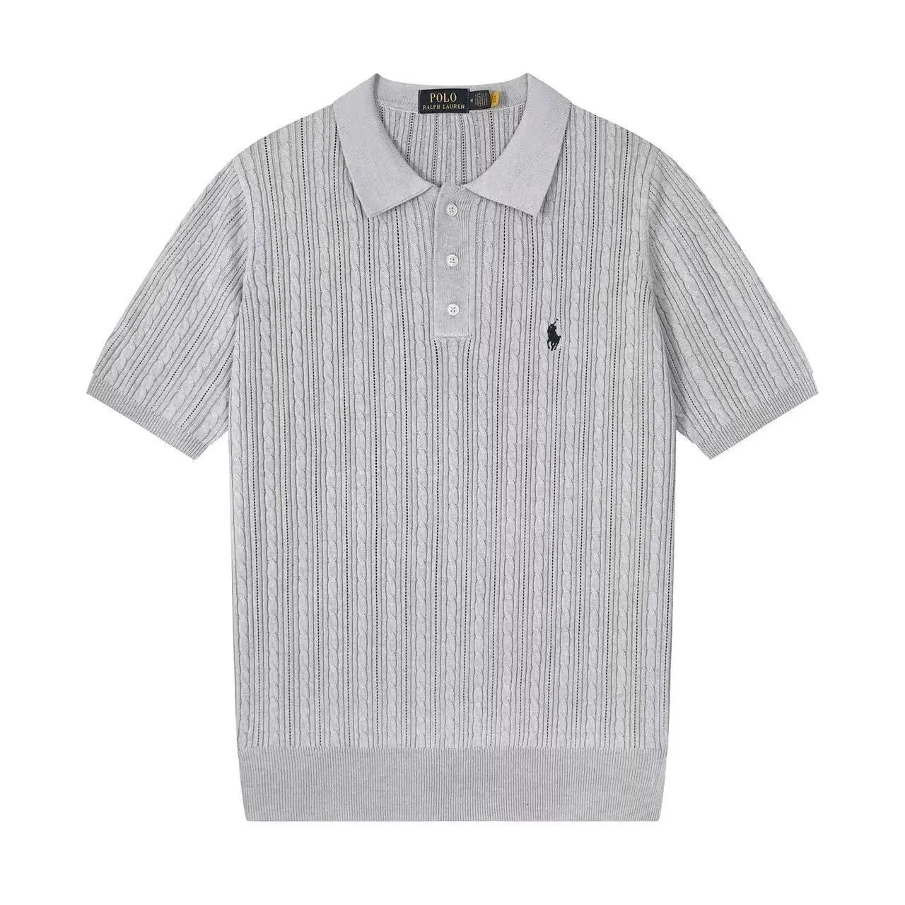 Polo Ralph Lauren Knitwear Short-sleeve knit shirt with embroidered pony logo — 635 gray