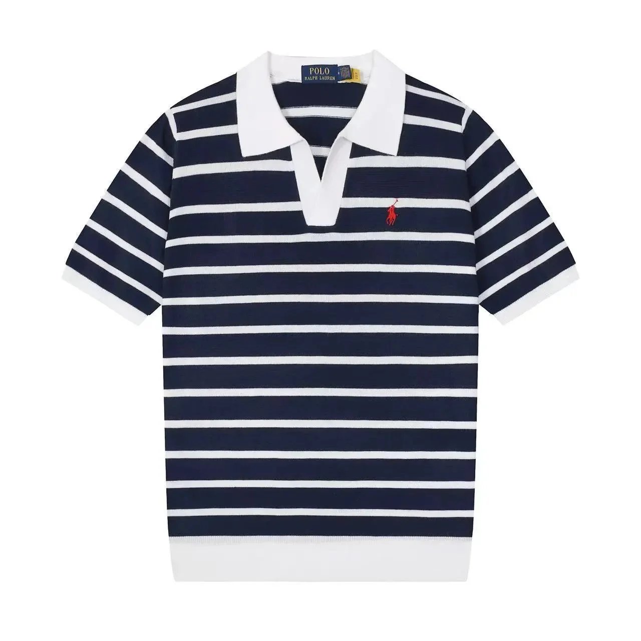 Polo Ralph Lauren Knitwear Short-sleeve knit shirt with embroidered pony logo — 631 striped white