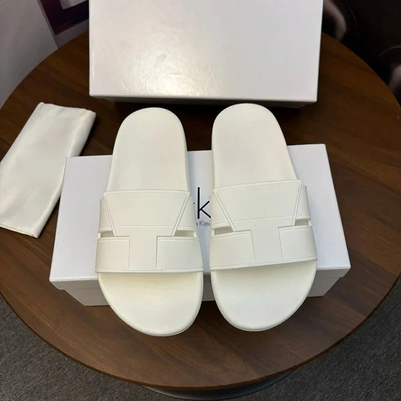 Calvin Klein Slippers Geometric cutout slide — CK-white