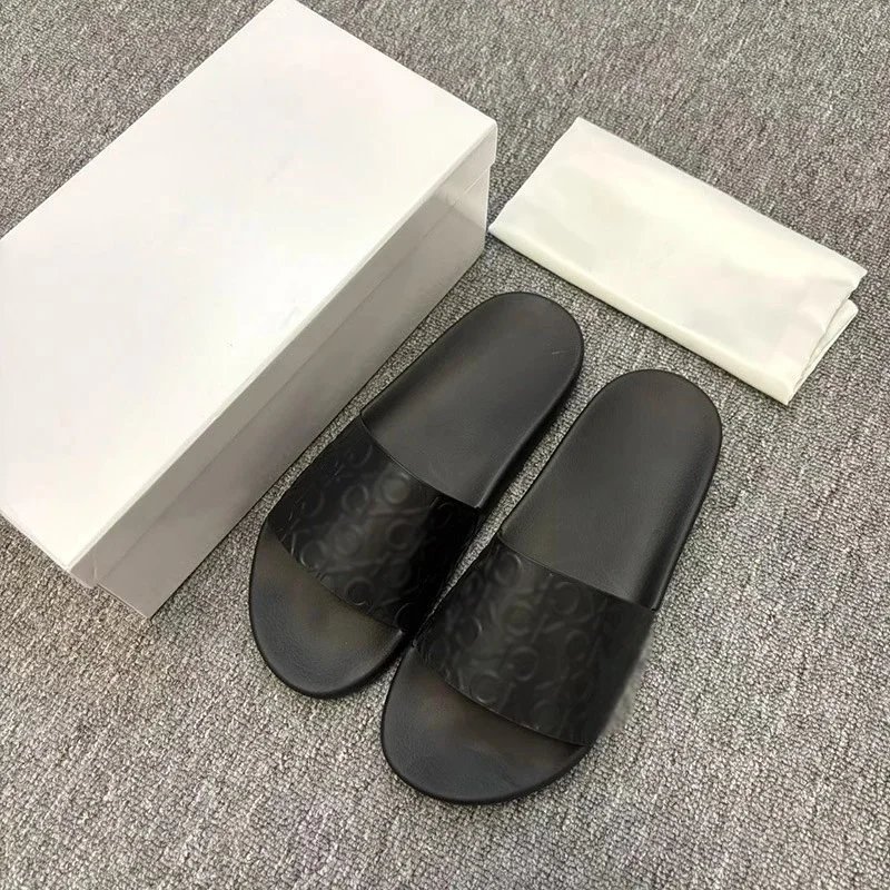Calvin Klein Slippers Geometric cutout slide — CK-Leather Black Letters