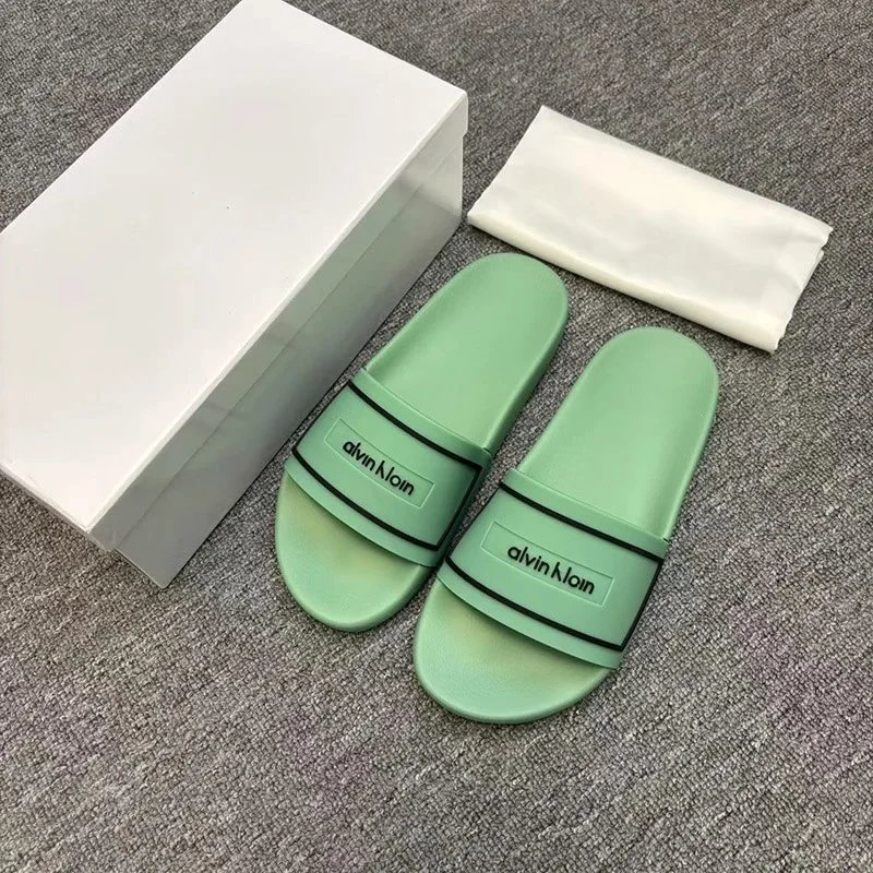 Calvin Klein Slippers Geometric cutout slide — CK-Light green letters