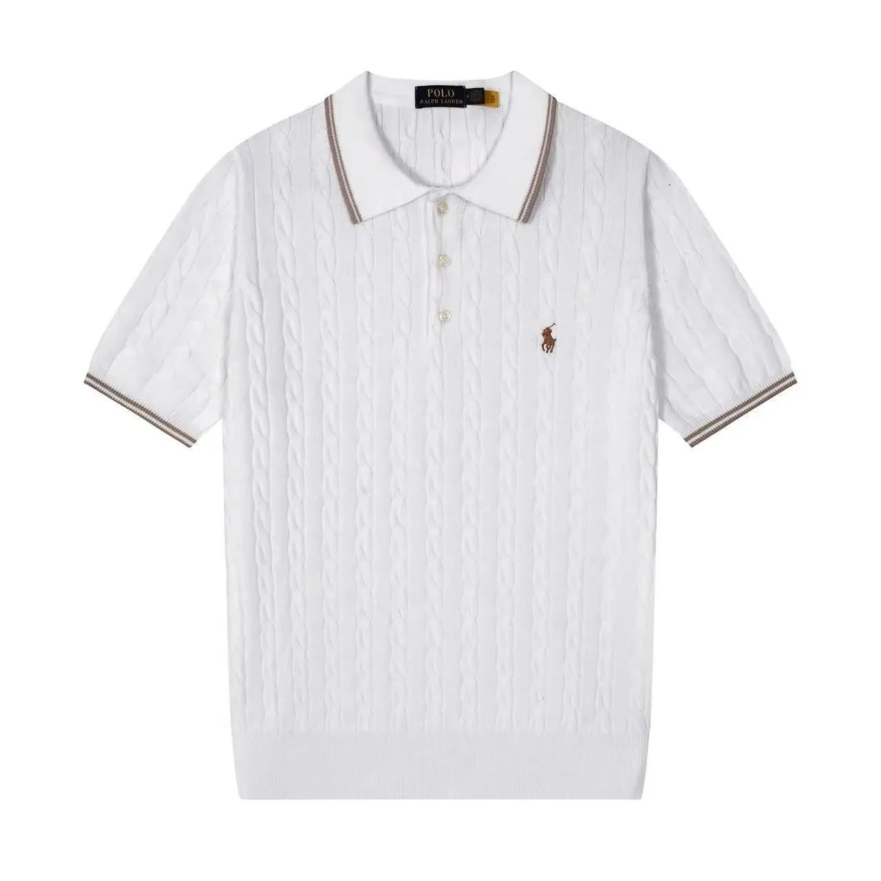 Polo Ralph Lauren Knitwear Short-sleeve knit shirt with embroidered pony logo — 632 white khakis