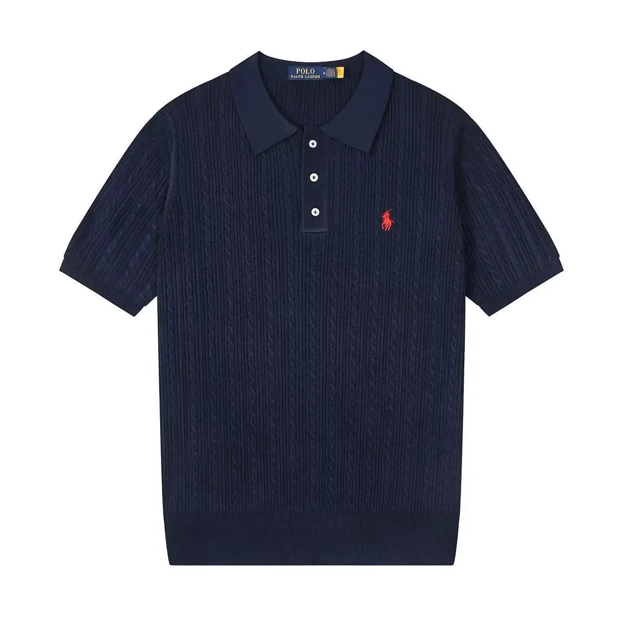 Polo Ralph Lauren Knitwear Short-sleeve knit shirt with embroidered pony logo — 635 sapphire blue red label