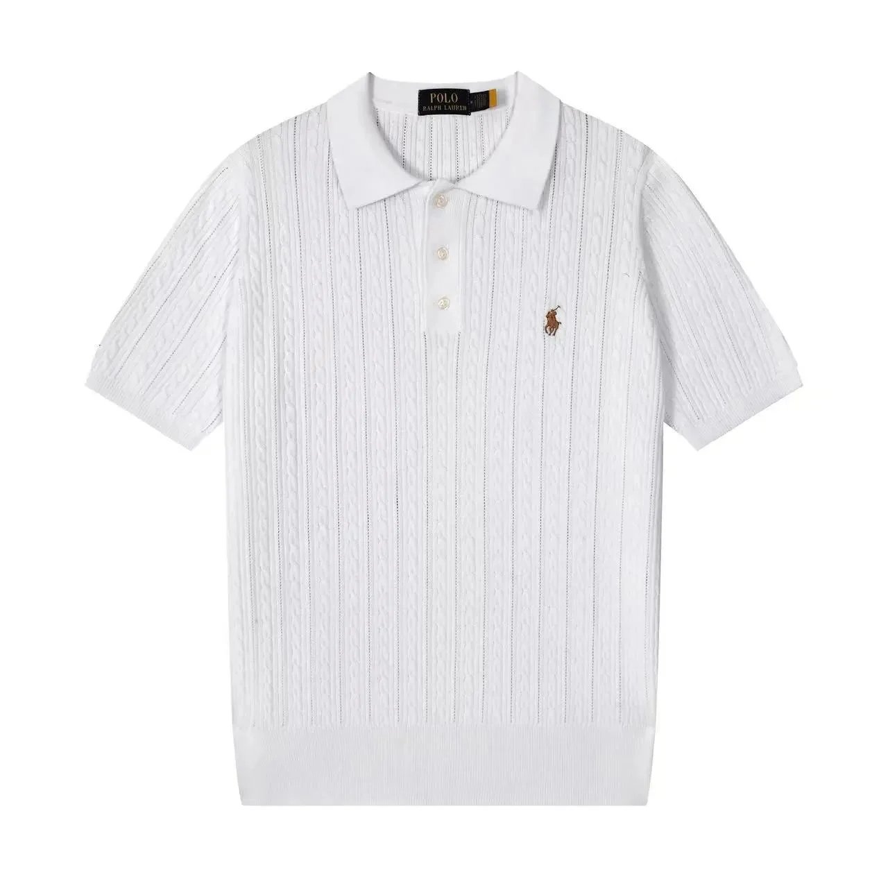 Polo Ralph Lauren Knitwear Short-sleeve knit shirt with embroidered pony logo — 635 white khakis