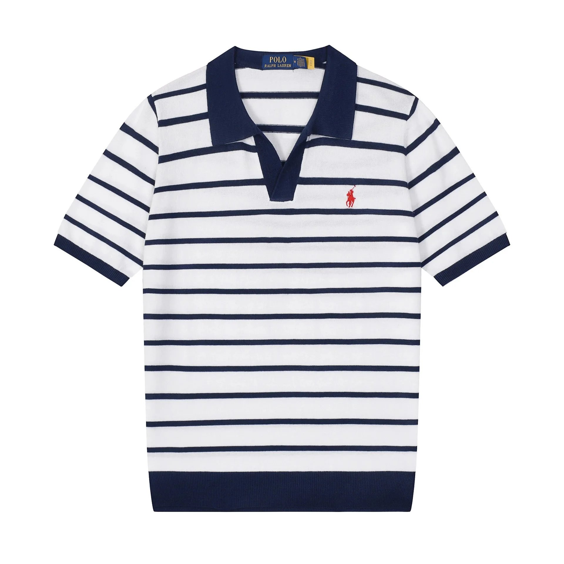 Polo Ralph Lauren Knitwear Short-sleeve knit shirt with embroidered pony logo — 631 striped sapphire blue