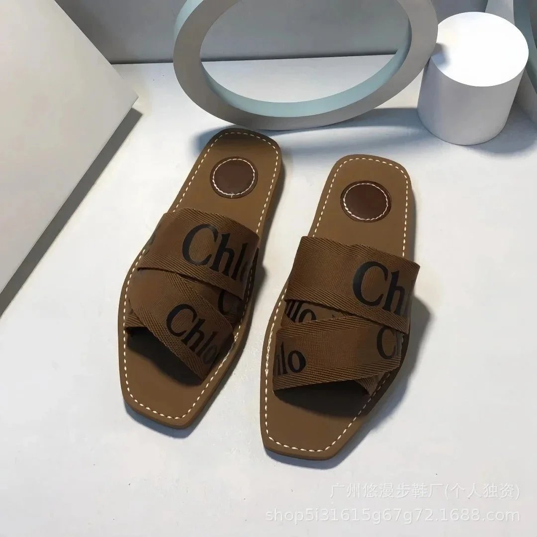 Unbranded Sandals Square-Toe Double-Strap Slide — Dark brown